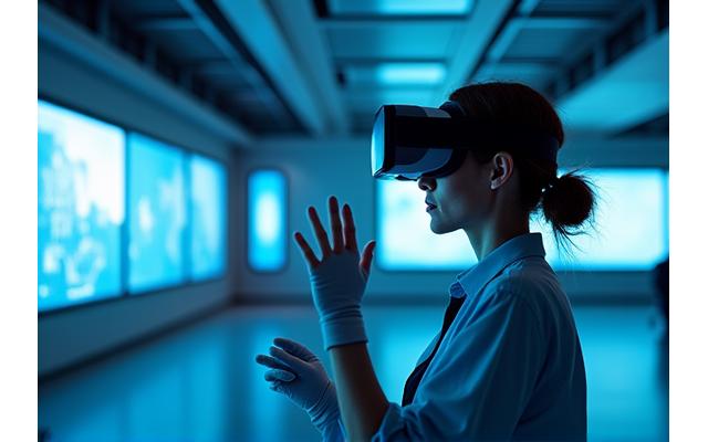 Navegante simulando um cenário de emergência em realidade virtual com óculos VR