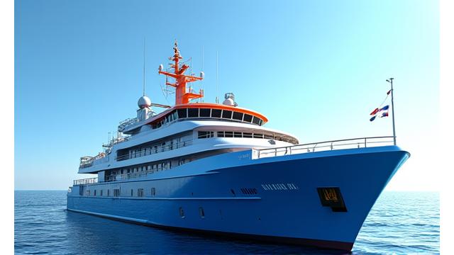 Barco de pesca comercial moderno em alto mar