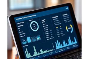 Dashboard executivo com KPIs marítimos de performance e economia em um tablet