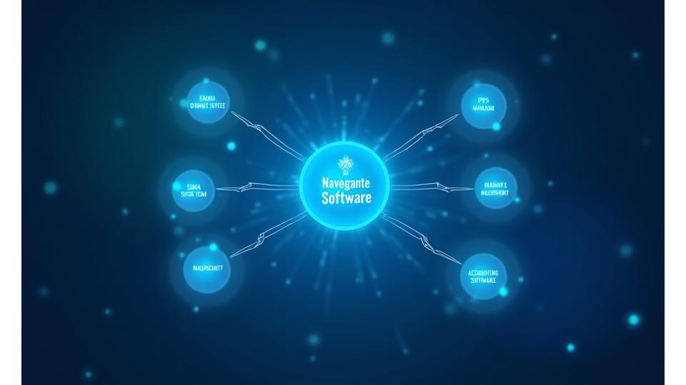 Diagrama ilustrando a integração do software Navegante com vários sistemas de bordo e de gestão.
