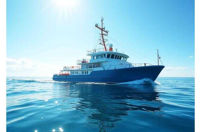 Navio de pesca moderno com equipamento de sonar avançado em operação