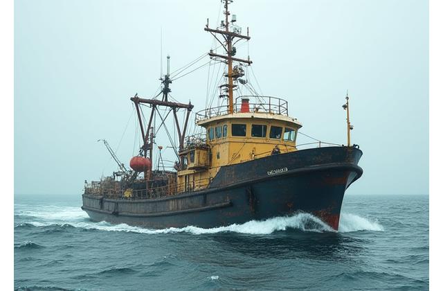 Navio de pesca tradicional com redes de arrasto antes da otimização