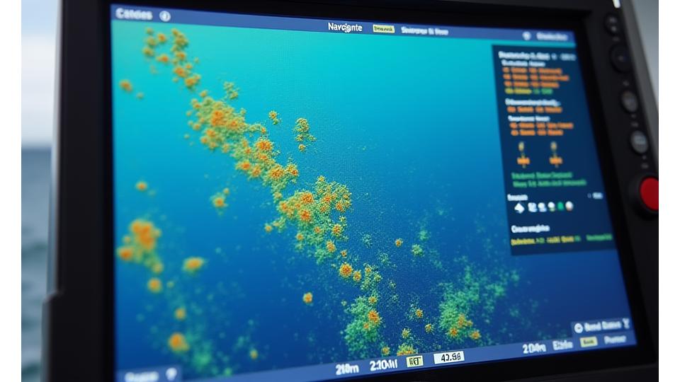 Captura de tela da interface touchscreen intuitiva do sistema de sonar da Navegante