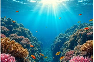 Ecossistema marinho vibrante e saudável com diversas espécies