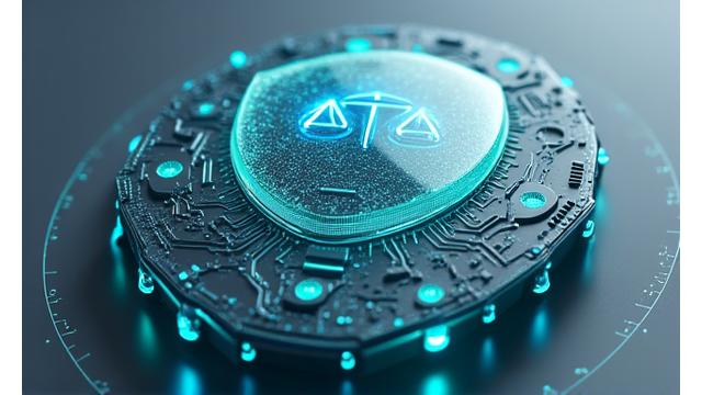 Escudo digital estilizado com ícones de proteção, representando limitações de responsabilidade e segurança de dados